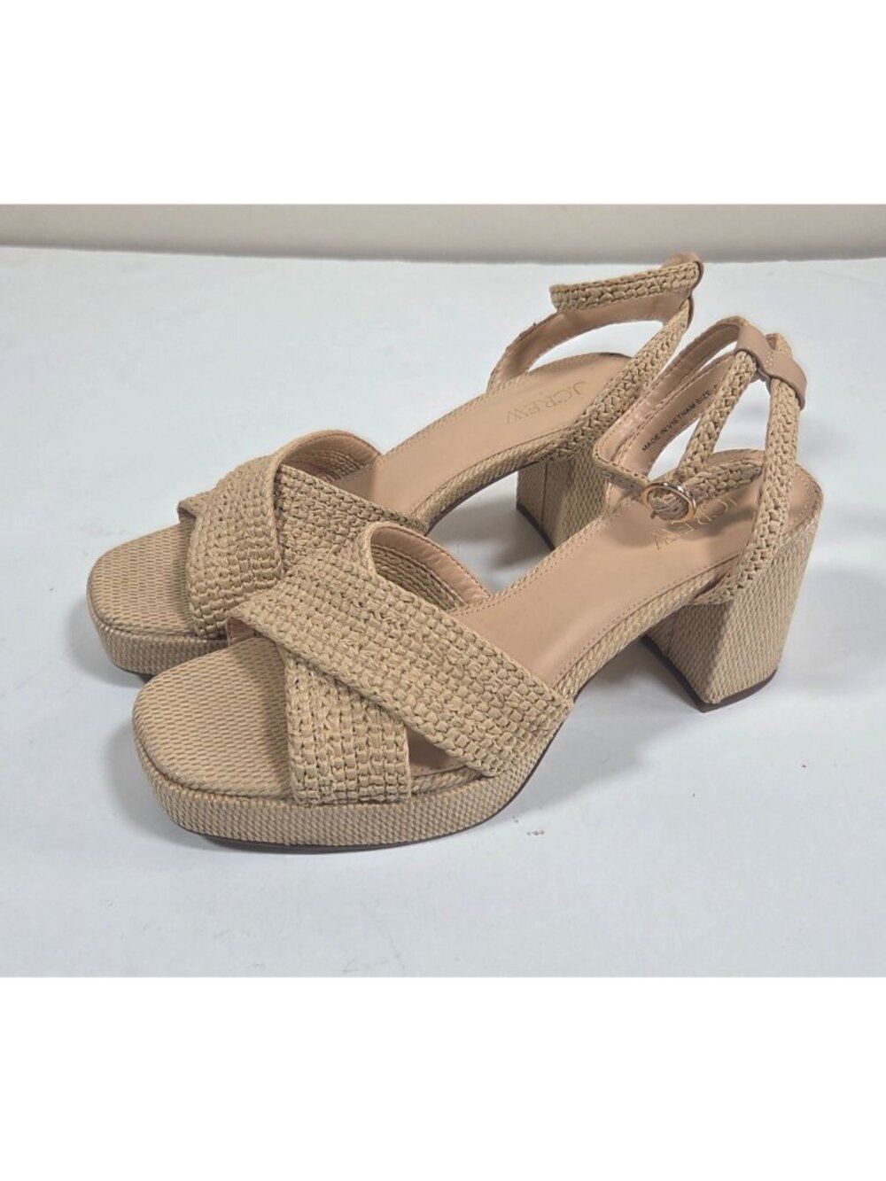 J. Crew Women's Sandals Cream Size 9 J.crew Woven Platform Heels In Natural Raff - Picture 5 of 12